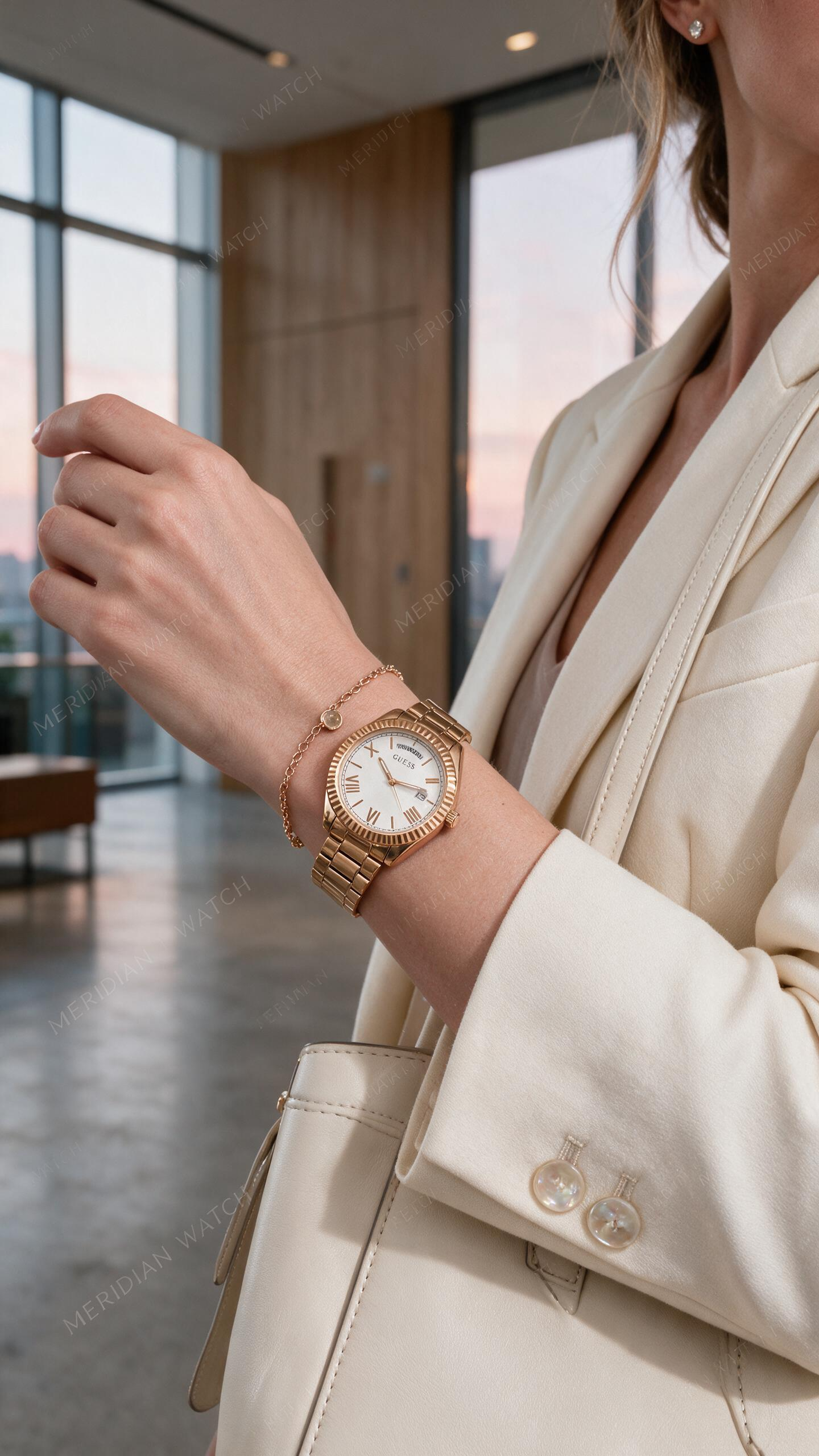 Reloj Guess Luna Oro Rosa Blanco Day-Date 36mm | Mujer
