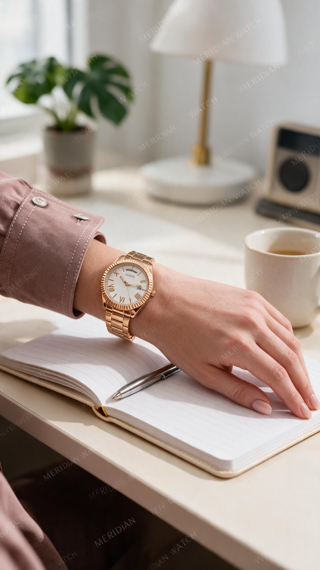 Reloj Guess Luna Oro Rosa Blanco Day-Date 36mm | Mujer