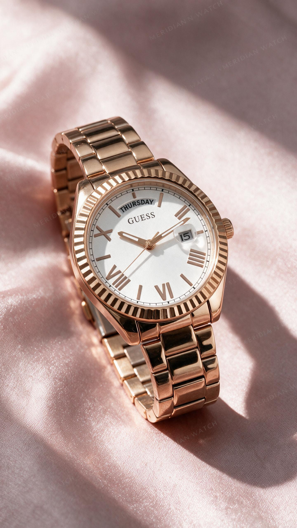 Reloj Guess Luna Oro Rosa Blanco Day-Date 36mm | Mujer