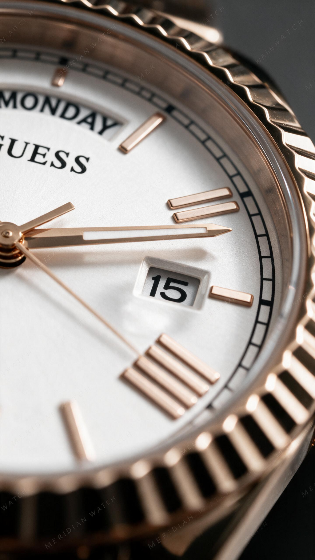 Reloj Guess Luna Oro Rosa Blanco Day-Date 36mm | Mujer