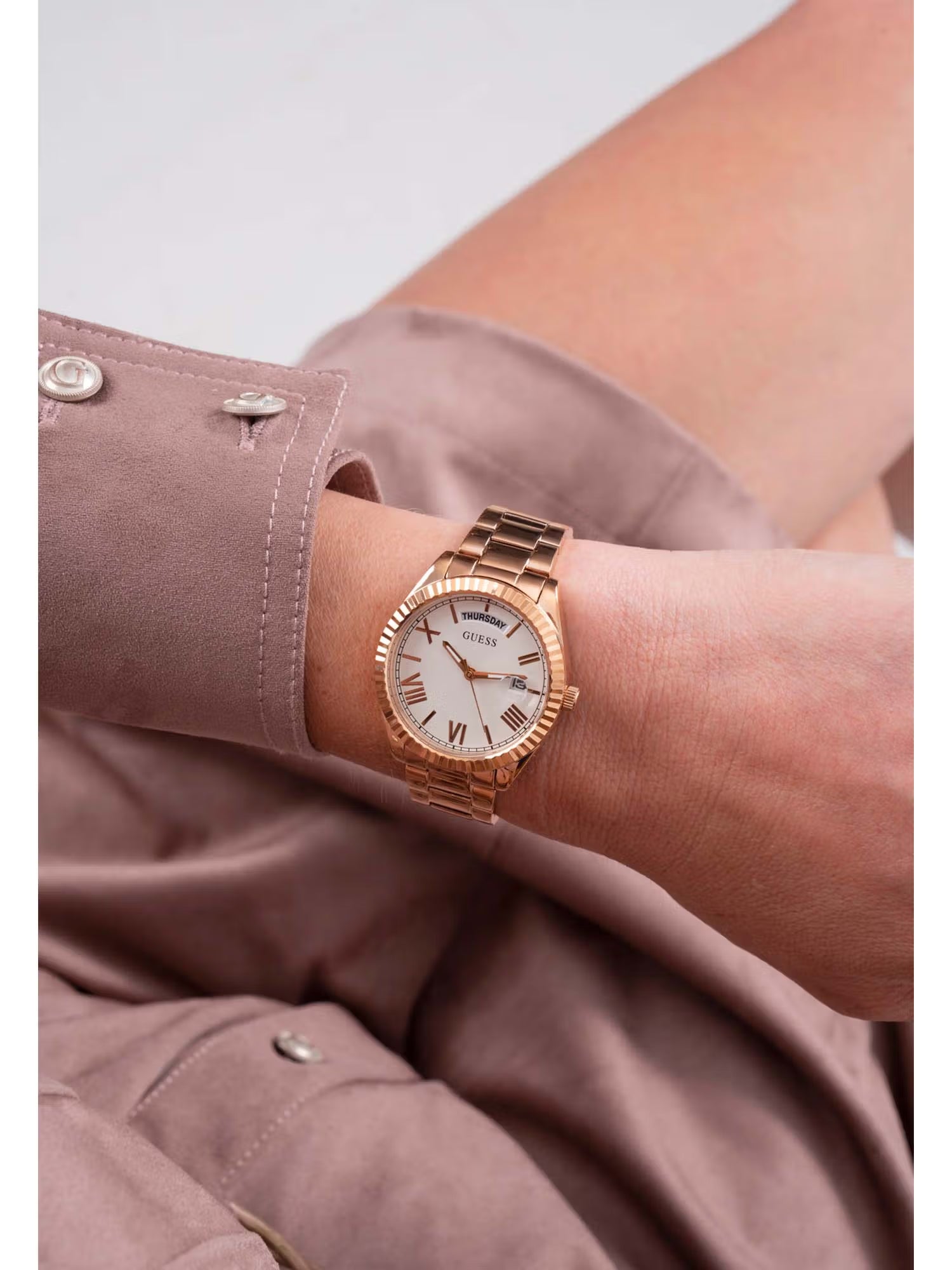 Reloj Guess Luna Oro Rosa Blanco Day-Date 36mm | Mujer
