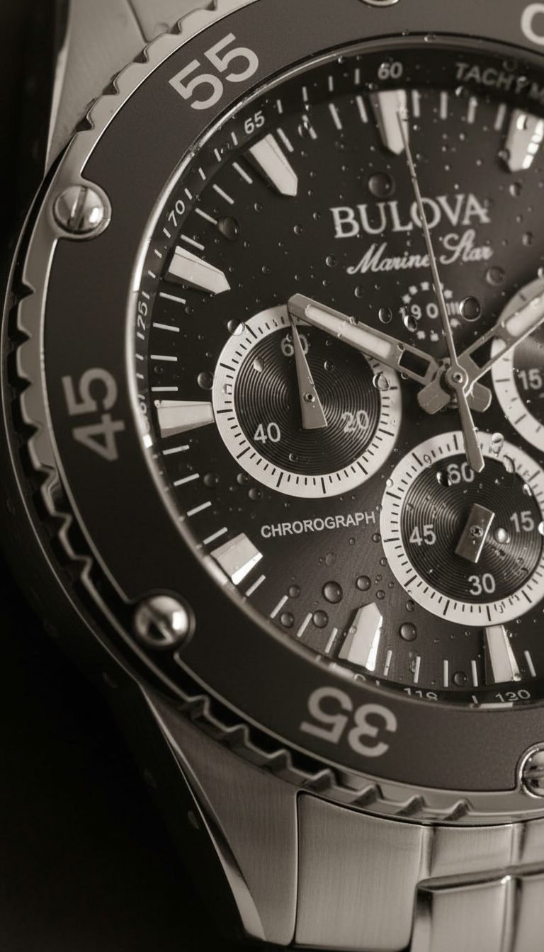 Reloj Bulova Marine Star 98B401 Cronógrafo 41.5mm Plateado Negro Hombre