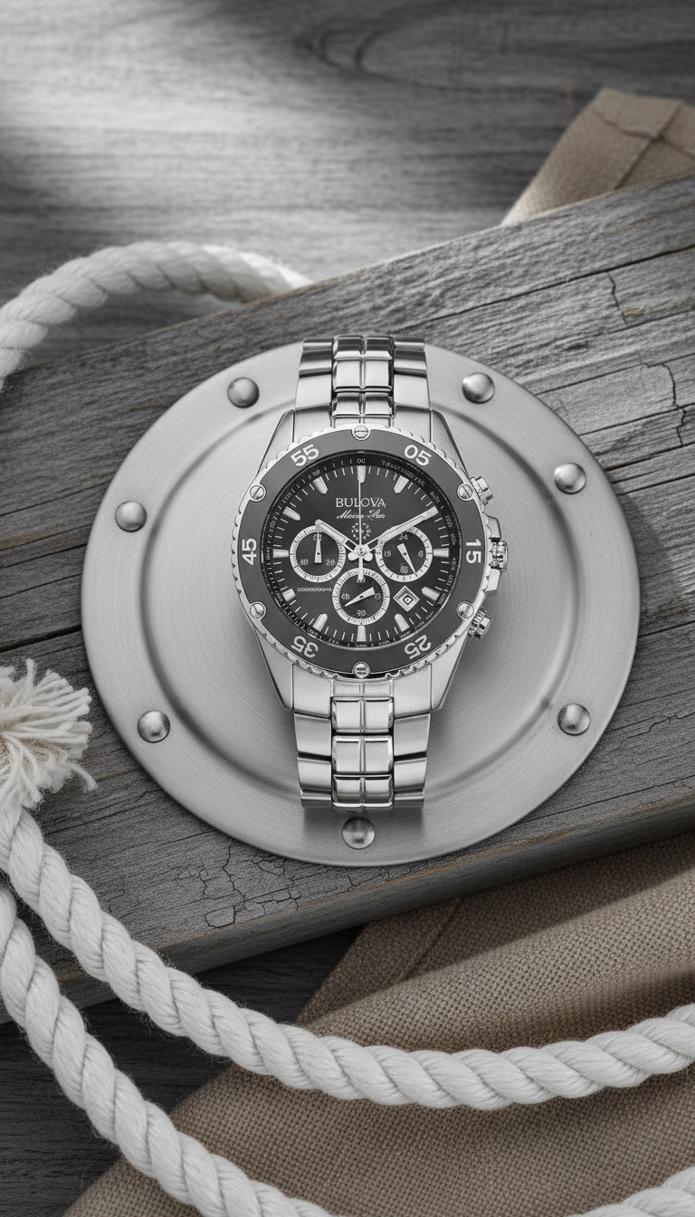 Reloj Bulova Marine Star 98B401 Cronógrafo 41.5mm Plateado Negro Hombre