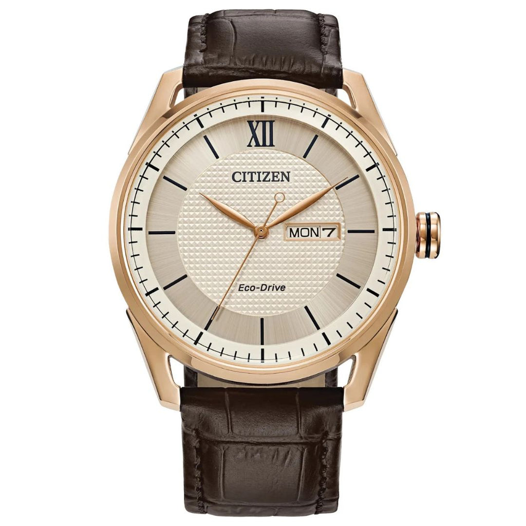 Reloj Citizen Eco-Drive AW0082-01A Marfil Oro Rosa Cuero | Hombre