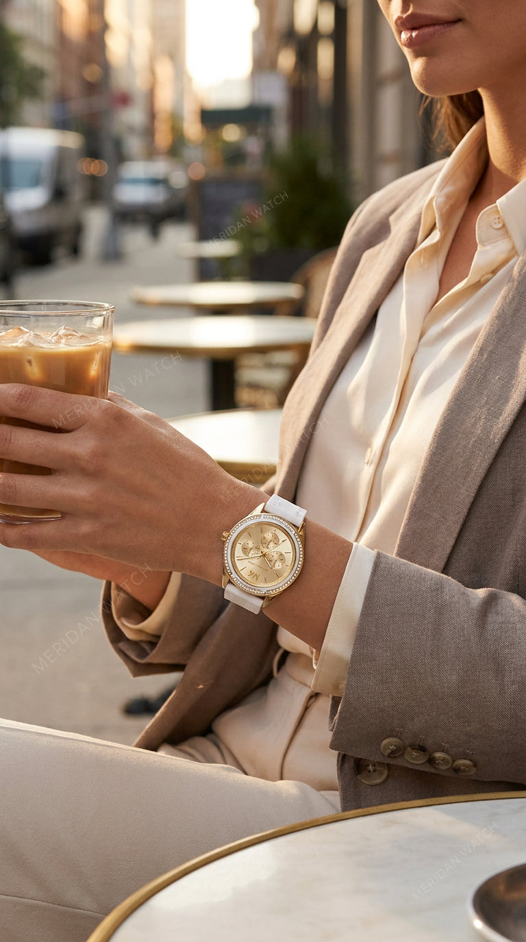 Reloj Michael Kors Jessa Oro Silicona Blanca Cronógrafo | Mujer