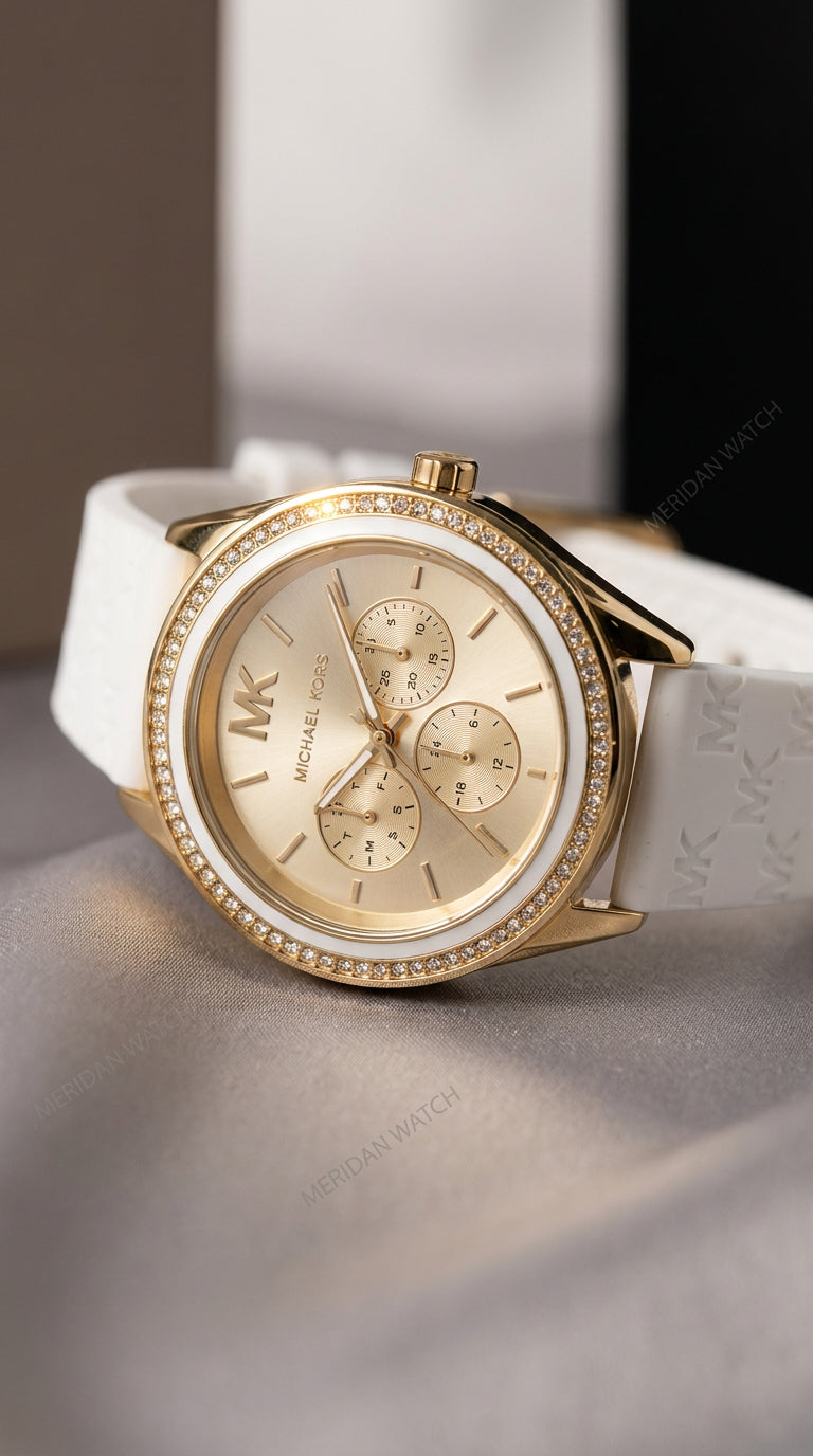 Reloj Michael Kors Jessa Oro Silicona Blanca Cronógrafo | Mujer