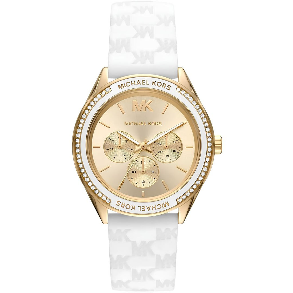 Reloj Michael Kors Jessa Oro Silicona Blanca Cronógrafo | Mujer