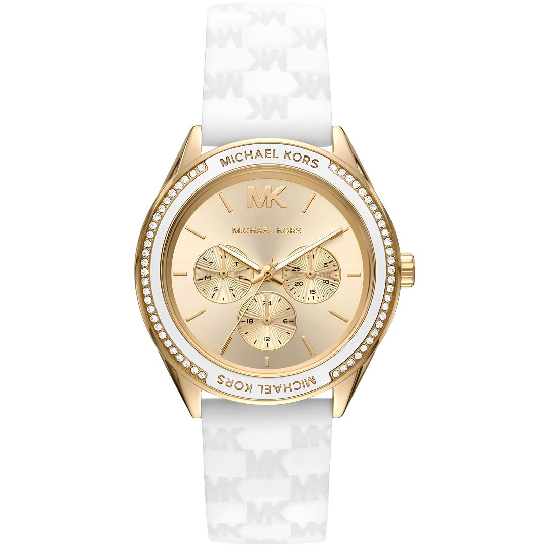 Reloj Michael Kors Jessa Oro Silicona Blanca Cronógrafo | Mujer