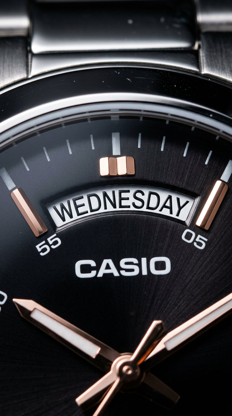 Casio MTP-1370D-1A2DF — Acero Negro Oro Rosa 45mm | Hombre