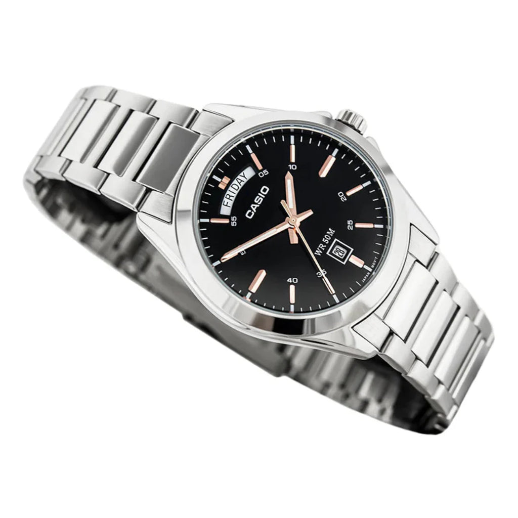 Casio MTP-1370D-1A2DF — Acero Negro Oro Rosa 45mm | Hombre