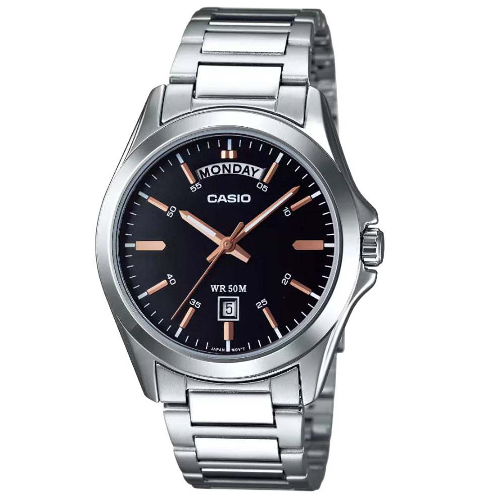 Casio MTP-1370D-1A2DF — Acero Negro Oro Rosa 45mm | Hombre