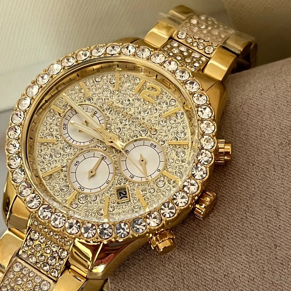 Reloj Michael Kors Layton Oro Cristales Cronógrafo | Mujer
