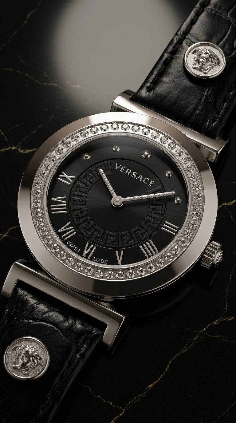 Versace Vanity P5Q99D009S Esfera Negra Cuero | Mujer