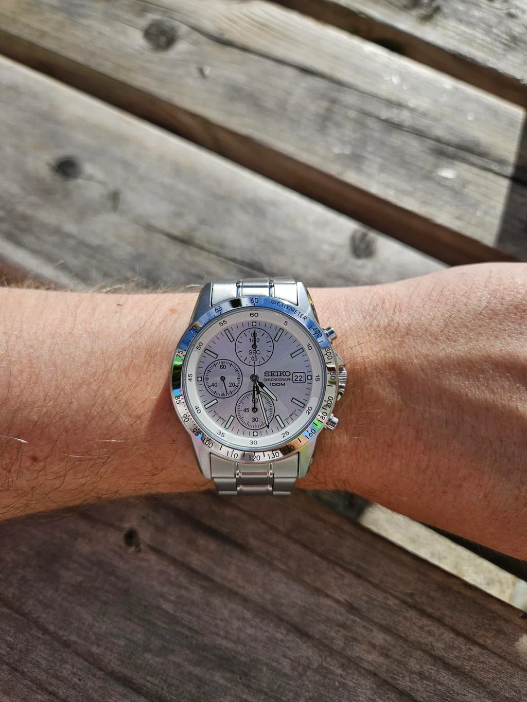 Reloj Seiko Chronograph Blanco Plateado Taquímetro | Hombre