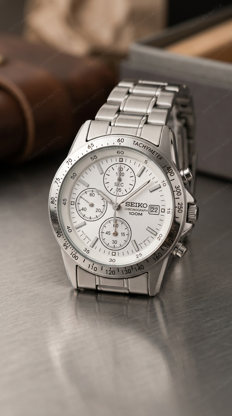 Reloj Seiko Chronograph Blanco Plateado Taquímetro | Hombre