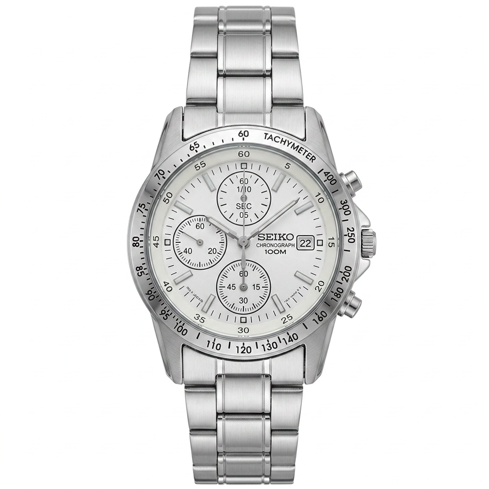 Reloj Seiko Chronograph Blanco Plateado Taquímetro | Hombre