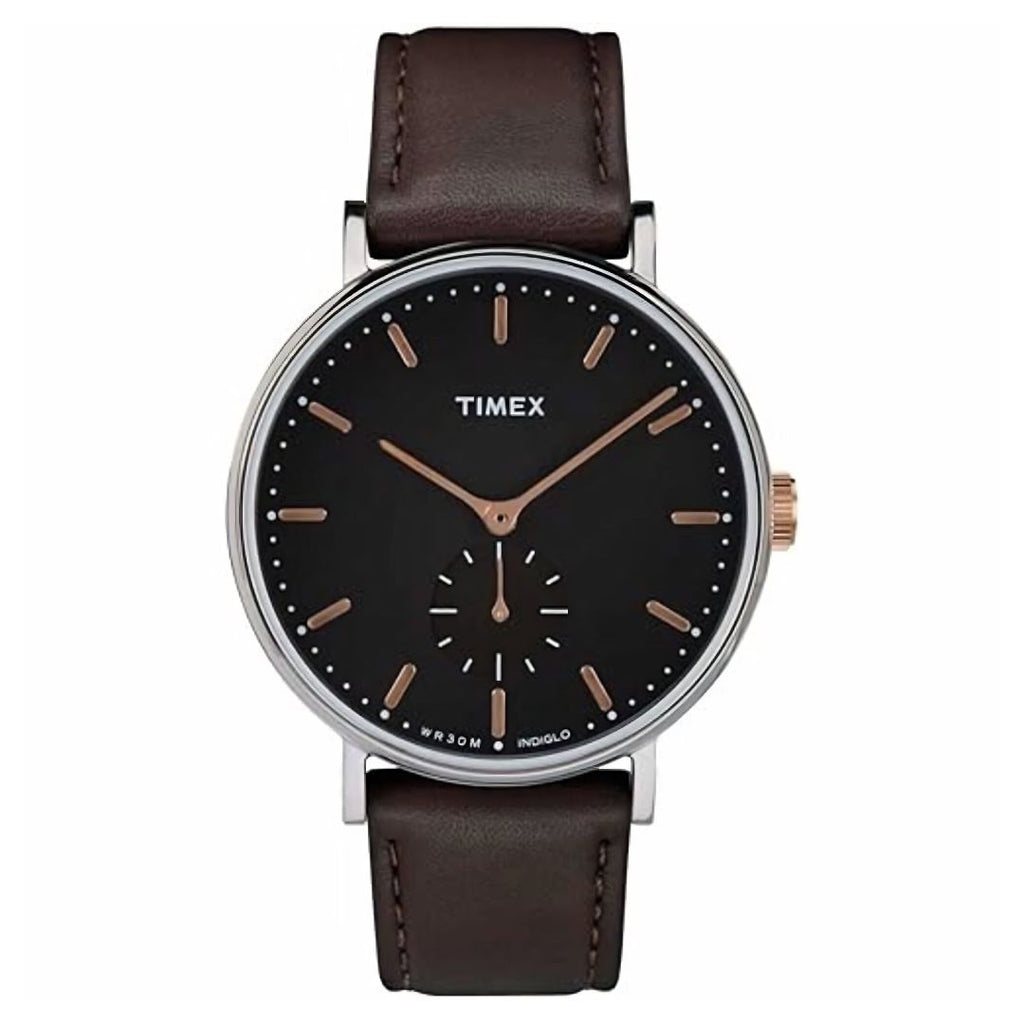 Reloj Timex Fairfield TW2R38100 Negro Oro Rosa Cuero | Hombre