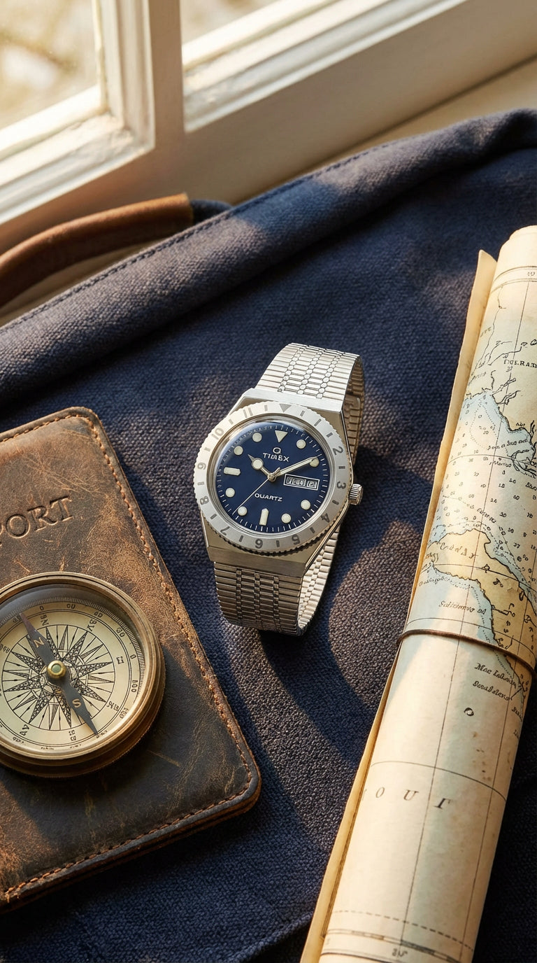 Reloj Timex Q Quartz Mujer Azul Acero Inoxidable Brazalete TW2U95500
