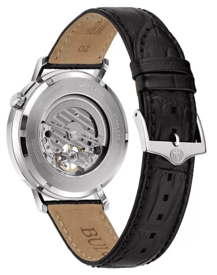 Reloj Bulova Aerojet 96A315 Automático Open Heart 42mm Hombre Acero Cuero Negro