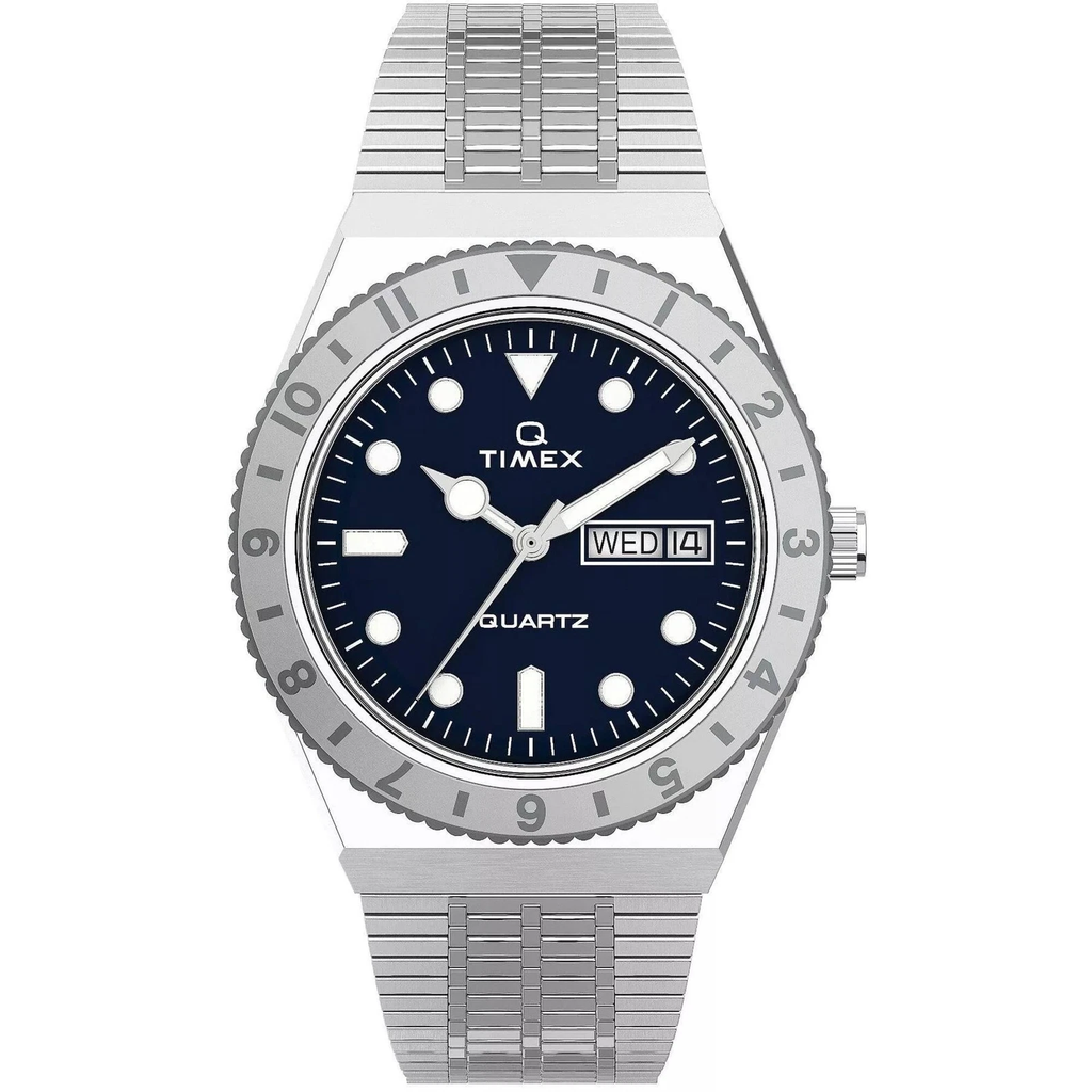 Reloj Timex Q Quartz Mujer Azul Acero Inoxidable Brazalete TW2U95500